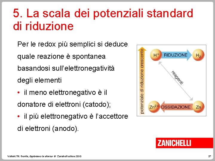 5. La scala dei potenziali standard di riduzione Per le redox più semplici si