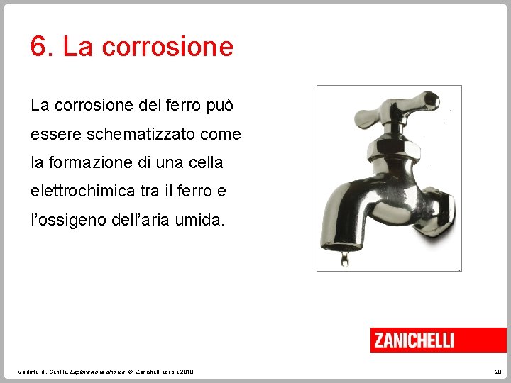 6. La corrosione del ferro può essere schematizzato come la formazione di una cella