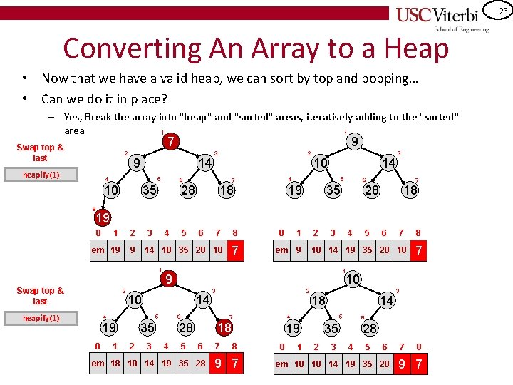 26 Converting An Array to a Heap • Now that we have a valid