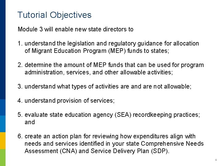Tutorial Objectives Module 3 will enable new state directors to 1. understand the legislation Tutorial Objectives Module 3 will enable new state directors to 1. understand the legislation