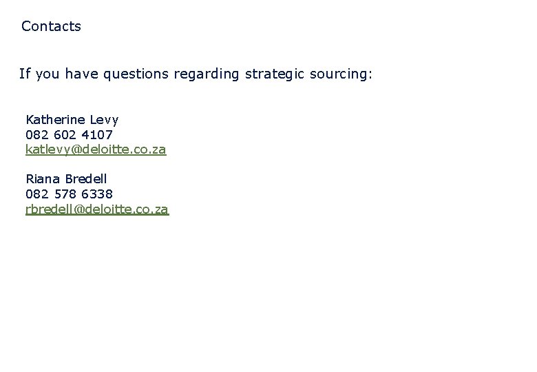 Contacts If you have questions regarding strategic sourcing: Katherine Levy 082 602 4107 katlevy@deloitte.
