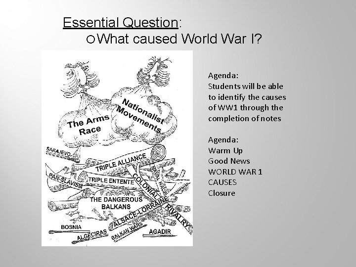 Essential Question: What caused World War I? Agenda: Students will be able to identify