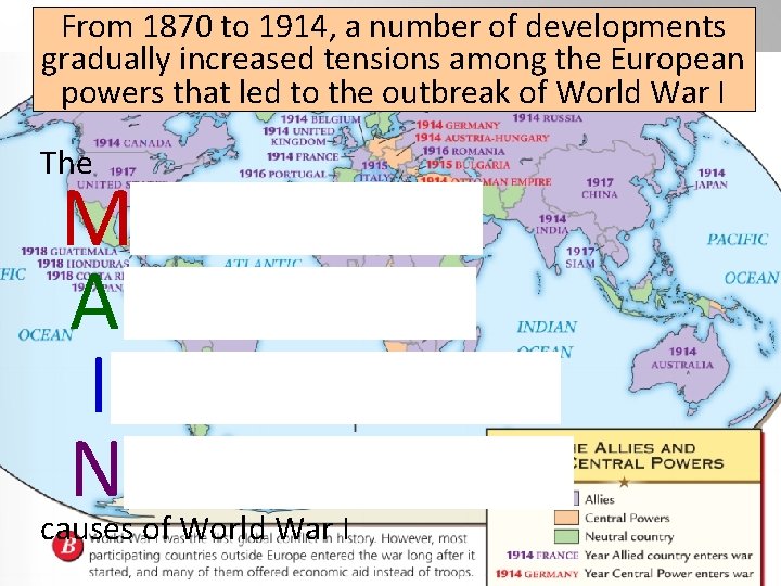 From 1870 to 1914, a number of developments gradually increased tensions among the European