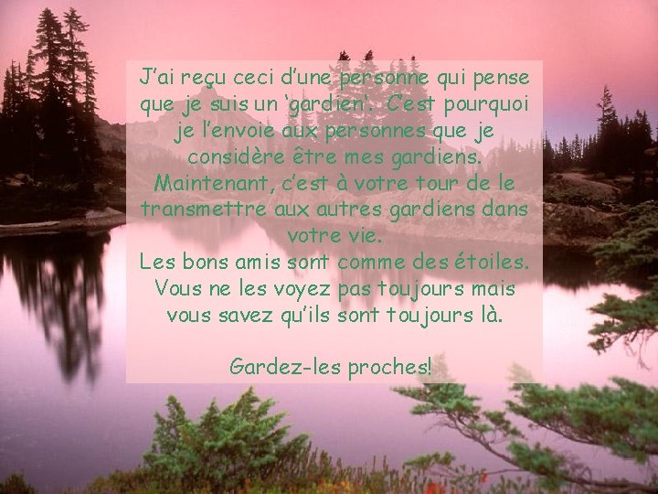 J’ai reçu ceci d’une personne qui pense que je suis un ‘gardien‘. C’est pourquoi