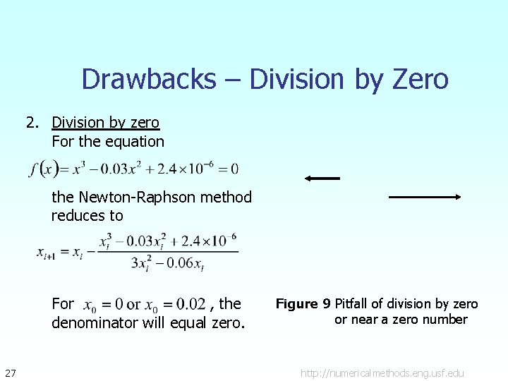 Drawbacks – Division by Zero 2. Division by zero For the equation the Newton-Raphson