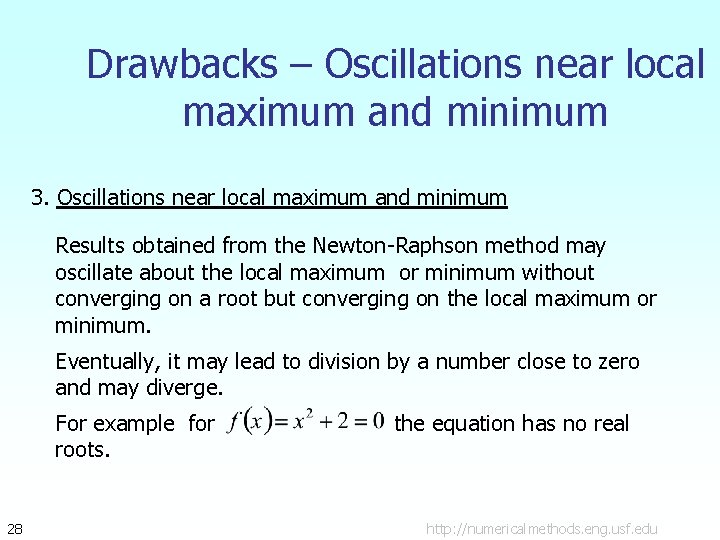 Drawbacks – Oscillations near local maximum and minimum 3. Oscillations near local maximum and