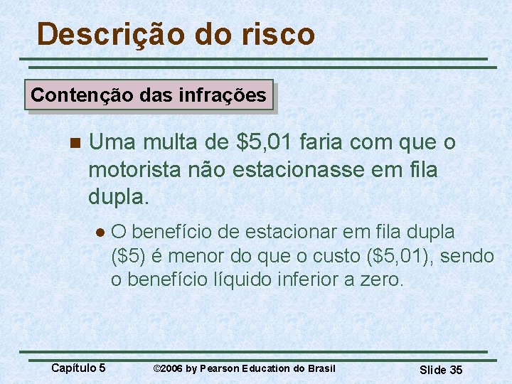 Descrição do risco Contenção das infrações n Uma multa de $5, 01 faria com