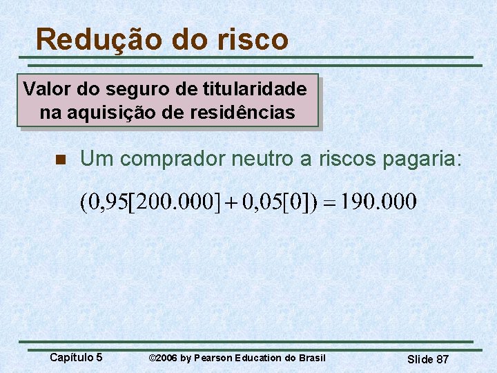 Redução do risco Valor do seguro de titularidade na aquisição de residências n Um