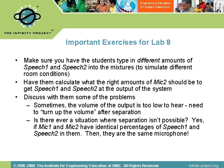 Engineering Education for today’s classroom. Important Exercises for Lab 8 • Make sure you