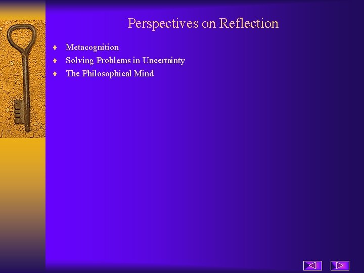 Perspectives on Reflection ¨ Metacognition ¨ Solving Problems in Uncertainty ¨ The Philosophical Mind