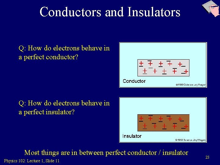 Conductors and Insulators Q: How do electrons behave in a perfect conductor? Q: How