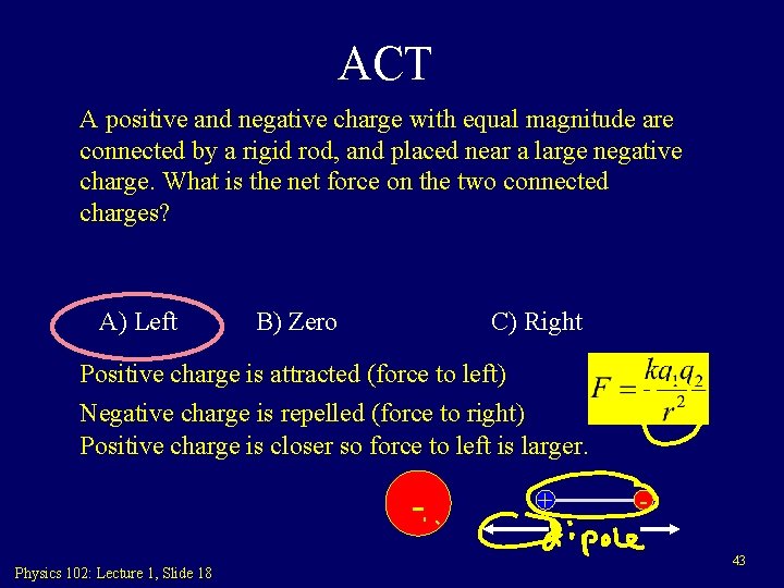 ACT A positive and negative charge with equal magnitude are connected by a rigid