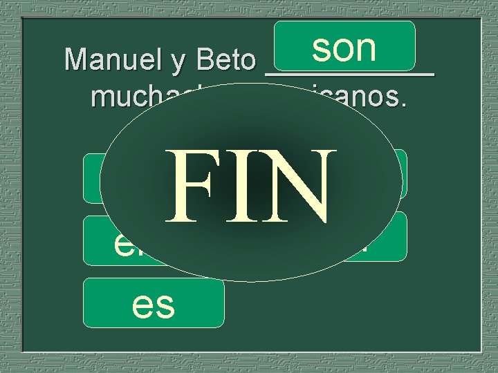 son Manuel y Beto _____ muchachos mexicanos. FIN soy eres es somos son 