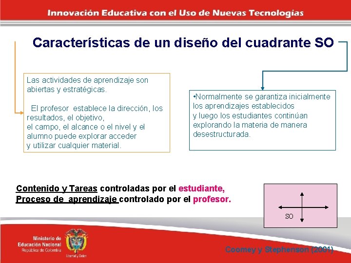 Características de un diseño del cuadrante SO Las actividades de aprendizaje son abiertas y