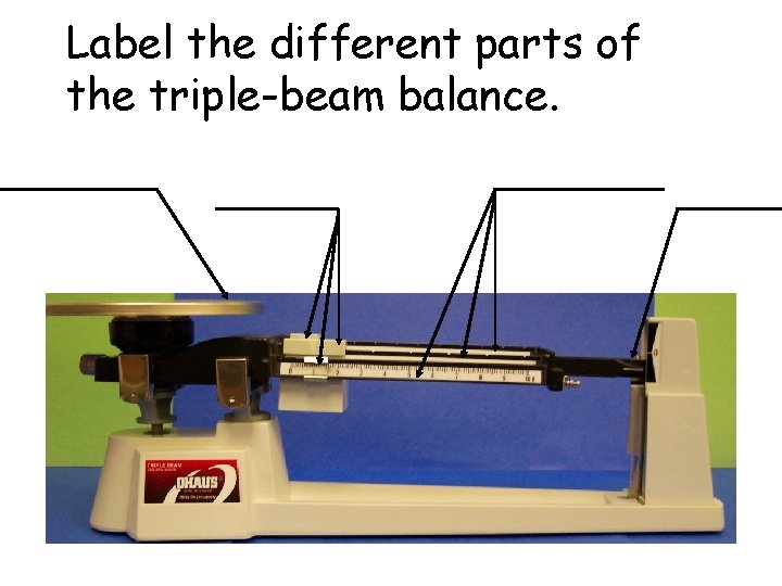 Label the different parts of the triple-beam balance. 