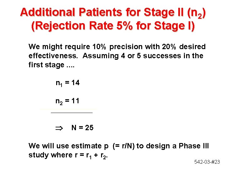 Additional Patients for Stage II (n 2) (Rejection Rate 5% for Stage I) We Additional Patients for Stage II (n 2) (Rejection Rate 5% for Stage I) We