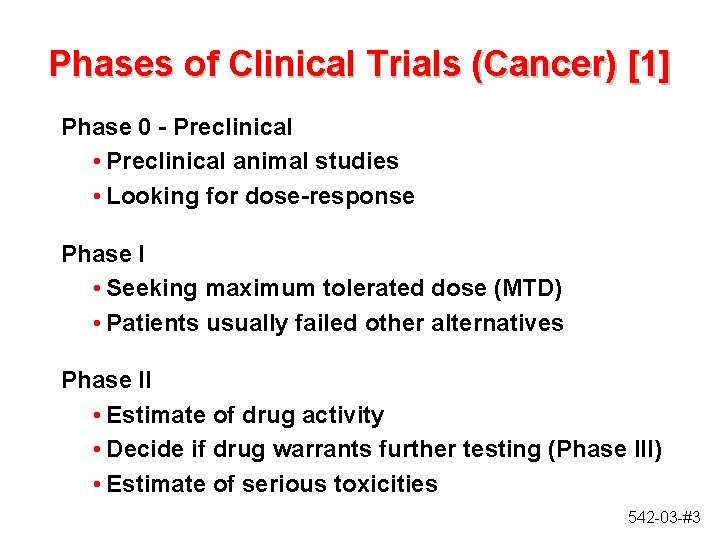 Phases of Clinical Trials (Cancer) [1] Phase 0 - Preclinical • Preclinical animal studies