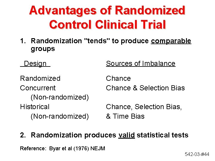 Advantages of Randomized Control Clinical Trial 1. Randomization "tends" to produce comparable groups Design Advantages of Randomized Control Clinical Trial 1. Randomization "tends" to produce comparable groups Design