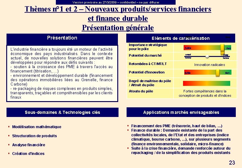 Version provisoire au 27/3/2009 – confidentiel – ne pas diffuser Thèmes n° 1 et