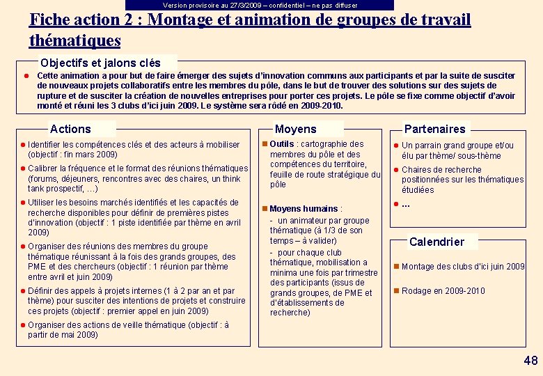 Version provisoire au 27/3/2009 – confidentiel – ne pas diffuser Fiche action 2 :