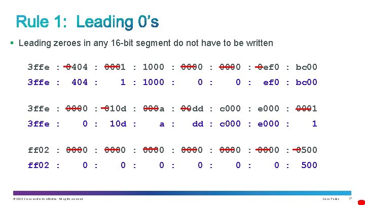 § Leading zeroes in any 16 -bit segment do not have to be written