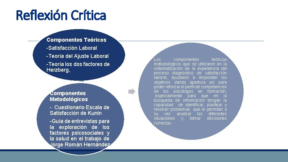 Reflexión Crítica Componentes Teóricos -Satisfacción Laboral -Teoría del Ajuste Laboral -Teoría los dos factores