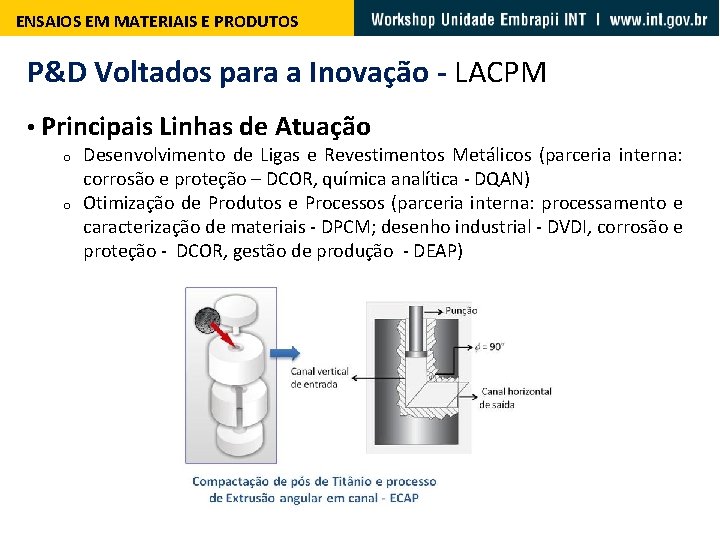 ENSAIOS EM MATERIAIS E PRODUTOS P&D Voltados para a Inovação - LACPM • Principais