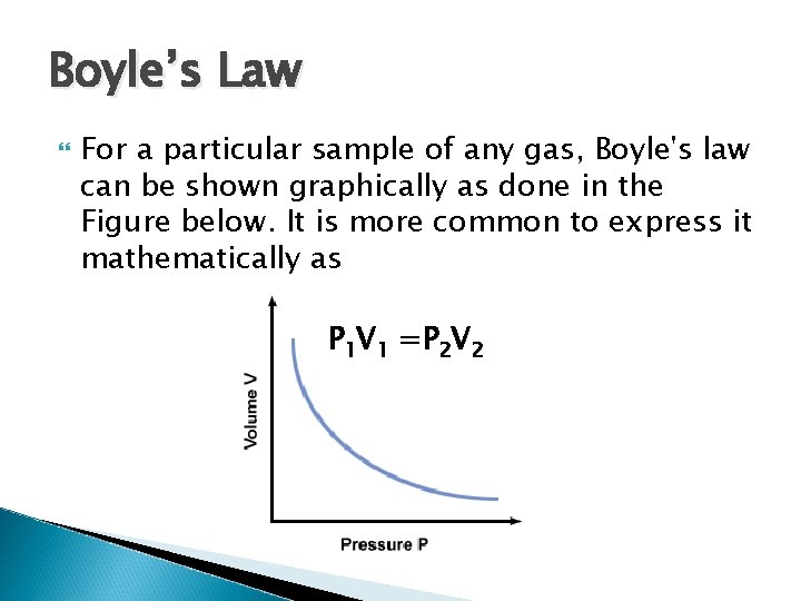 Boyle’s Law For a particular sample of any gas, Boyle's law can be shown