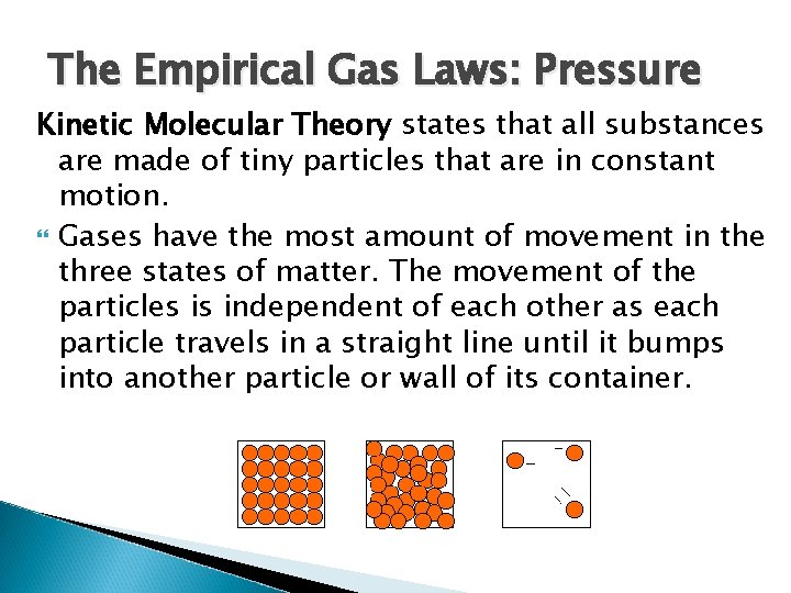 The Empirical Gas Laws: Pressure Kinetic Molecular Theory states that all substances are made