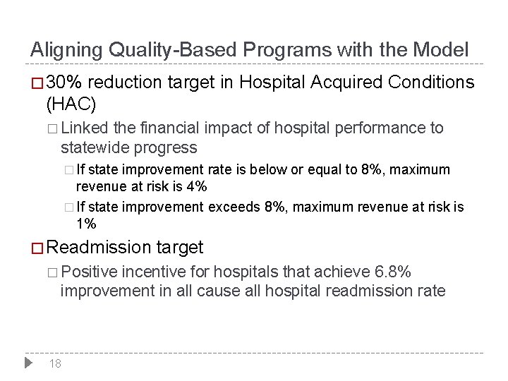 Aligning Quality-Based Programs with the Model � 30% reduction target in Hospital Acquired Conditions