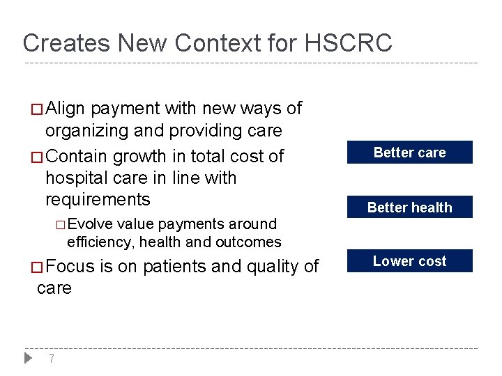 Creates New Context for HSCRC � Align payment with new ways of organizing and