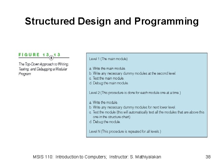 Structured Design and Programming MSIS 110: Introduction to Computers; Instructor: S. Mathiyalakan 38 