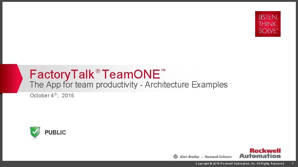 Factory. Talk Team. ONE ® ™ The App for team productivity - Architecture Examples