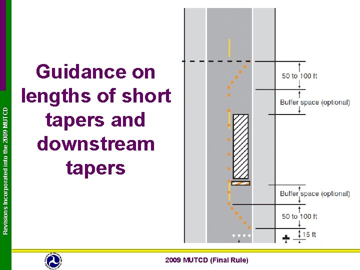 Revisions Incorporated into the 2009 MUTCD Guidance on lengths of short tapers and downstream