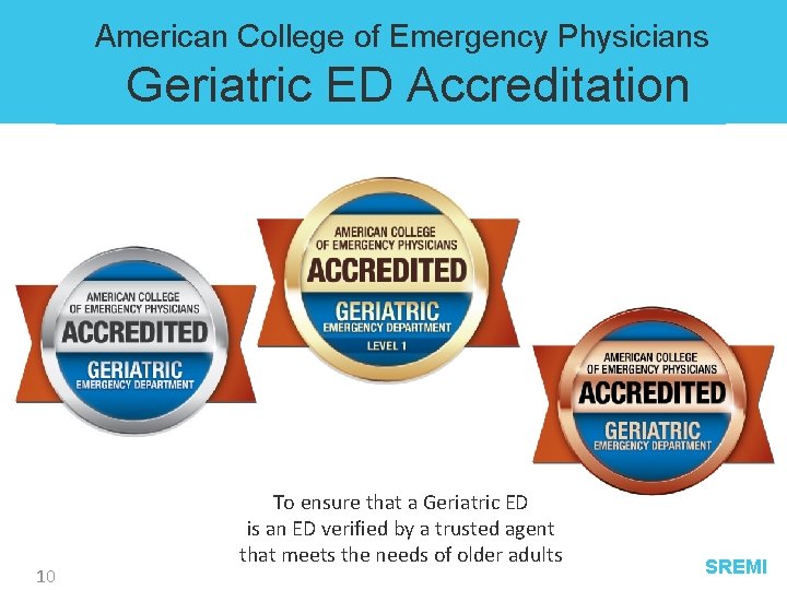 American College of Emergency Physicians Geriatric ED Accreditation 10 To ensure that a Geriatric