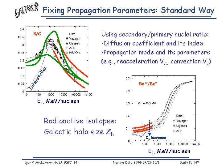 Fixing Propagation Parameters: Standard Way Using secondary/primary nuclei ratio: • Diffusion coefficient and its
