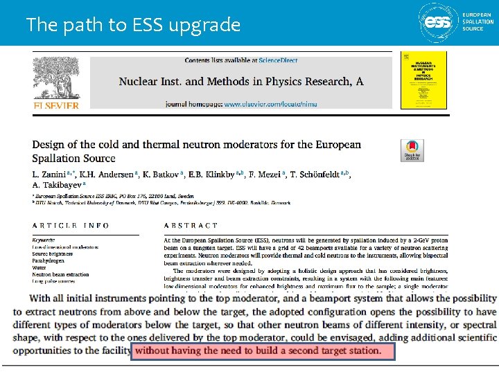 The path to ESS upgrade 