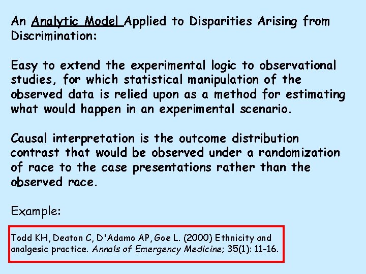 An Analytic Model Applied to Disparities Arising from Discrimination: Easy to extend the experimental