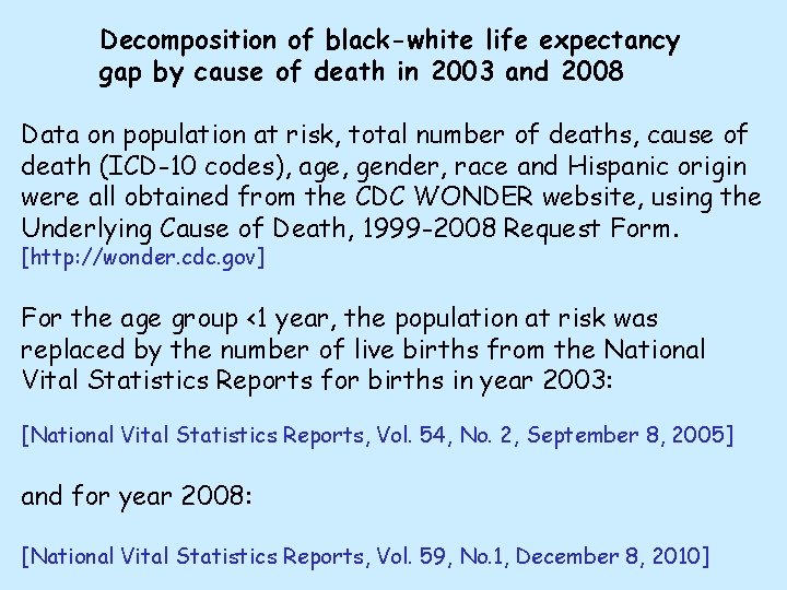 Decomposition of black-white life expectancy gap by cause of death in 2003 and 2008