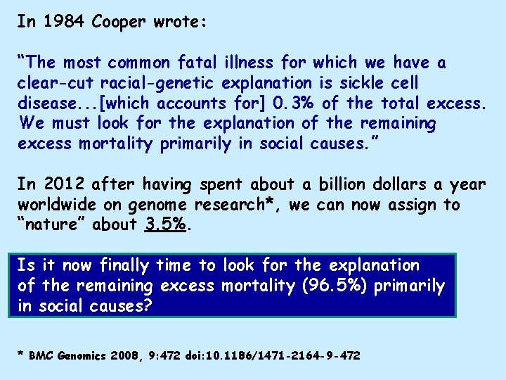 In 1984 Cooper wrote: “The most common fatal illness for which we have a