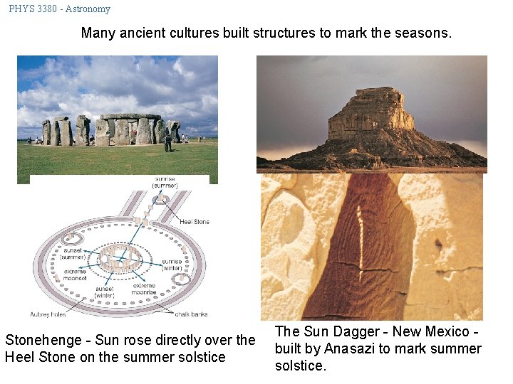 PHYS 3380 - Astronomy Many ancient cultures built structures to mark the seasons. Stonehenge