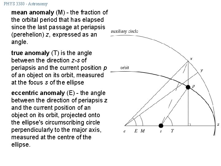 PHYS 3380 - Astronomy mean anomaly (M) - the fraction of the orbital period