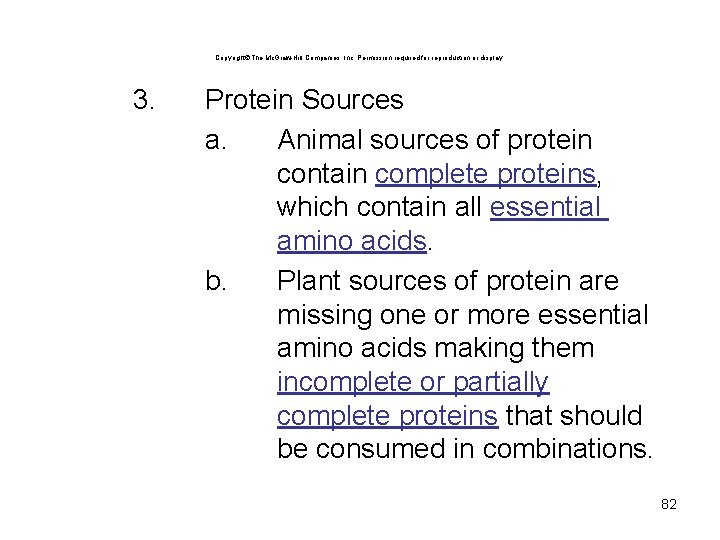 Copyright The Mc. Graw-Hill Companies, Inc. Permission required for reproduction or display. 3. Protein Copyright The Mc. Graw-Hill Companies, Inc. Permission required for reproduction or display. 3. Protein