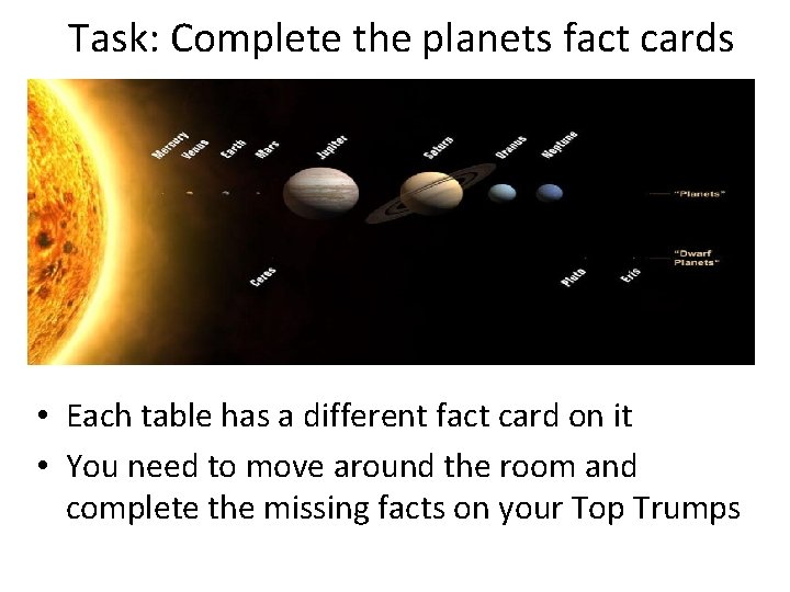 Task: Complete the planets fact cards • Each table has a different fact card