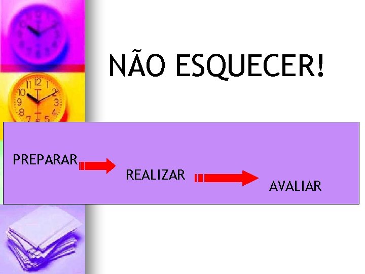 NÃO ESQUECER! PREPARAR REALIZAR AVALIAR 