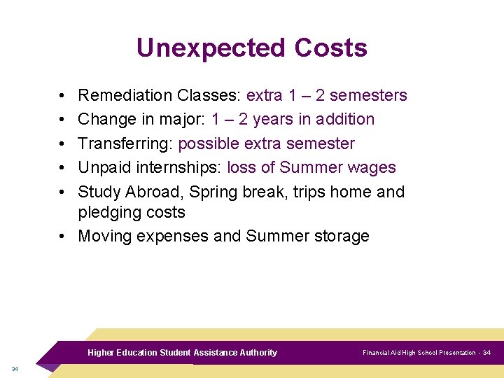 Unexpected Costs • • • Remediation Classes: extra 1 – 2 semesters Change in