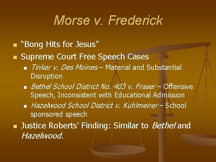 Morse v. Frederick n n “Bong Hits for Jesus” Supreme Court Free Speech Cases