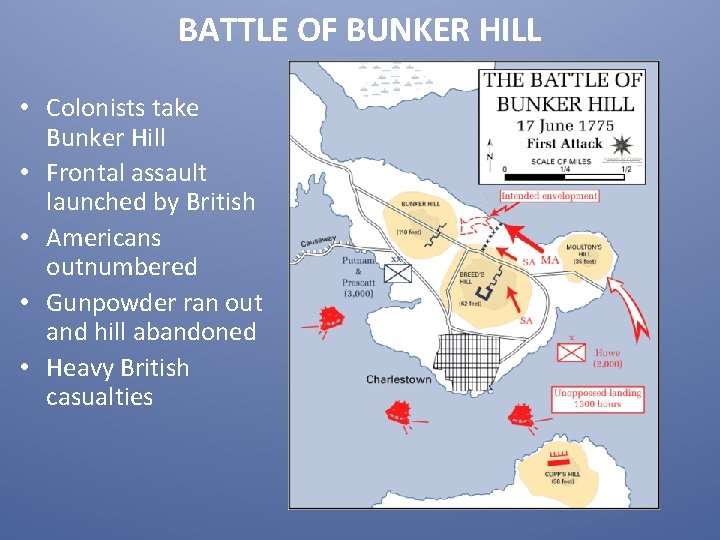 BATTLE OF BUNKER HILL JUNE 1775 • Colonists take Bunker Hill • Frontal assault