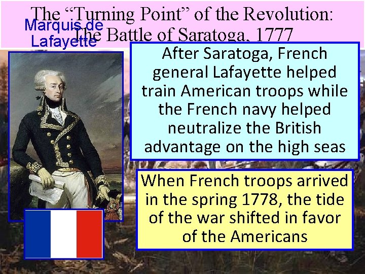 The “Turning Point” of the Revolution: Marquis de The Battle of Saratoga, 1777 Lafayette