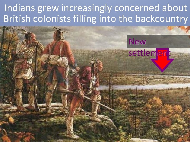 Indians grew increasingly concerned about British colonists filling into the backcountry New settlement 